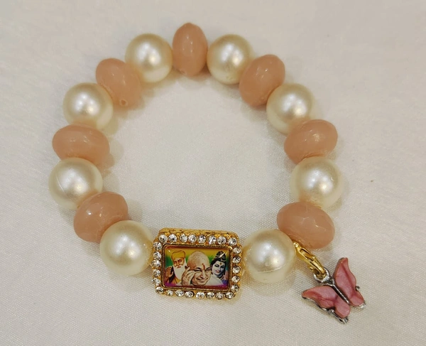 Jai Guruji Peach And White Bracelet - Free Size