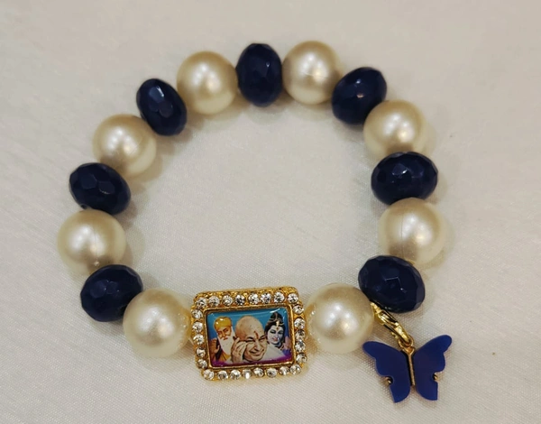 Jai Guruji Navy Blue And White Bracelet  - Free Size