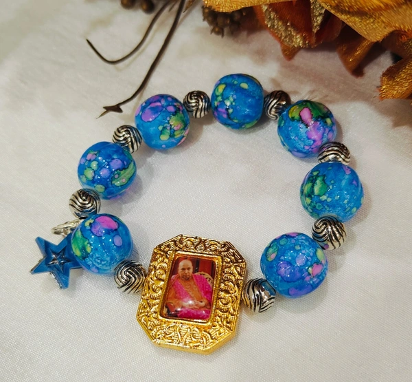 Jai Guruji Star Charm Bracelet  - Free Size, Blue