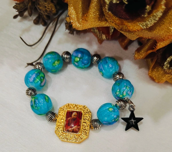 Jai Guruji Star Charm Bracelet  - Free Size, Turquoise
