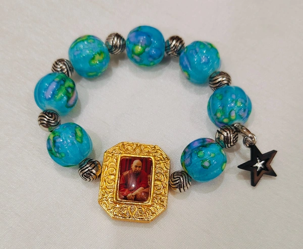 Jai Guruji Star Charm Bracelet  - Free Size, Turquoise