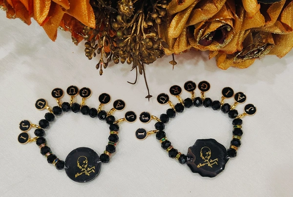 Jai Guruji Resin Bracelet- Single Piece  - Black, Free Size