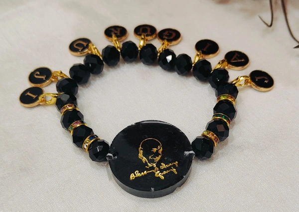 Jai Guruji Resin Bracelet- Single Piece  - Black, Free Size
