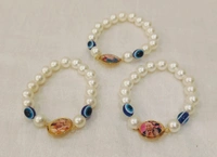 Jai Guruji Pack Of 10 Bracelets White Pearl With Evil Eye - White, Free Size