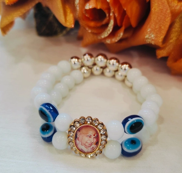 Jai Guruji Evil Eye Bracelet With Pearl And Metal Beads - White, Free Size