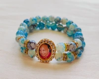 Jai Guruji Bracelet With Marbled Beads - Blizzard Blue