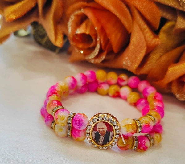 Jai Guruji Bracelet With Marbled Beads - Lavender Magenta