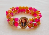 Jai Guruji Bracelet With Marbled Beads - Lavender Magenta