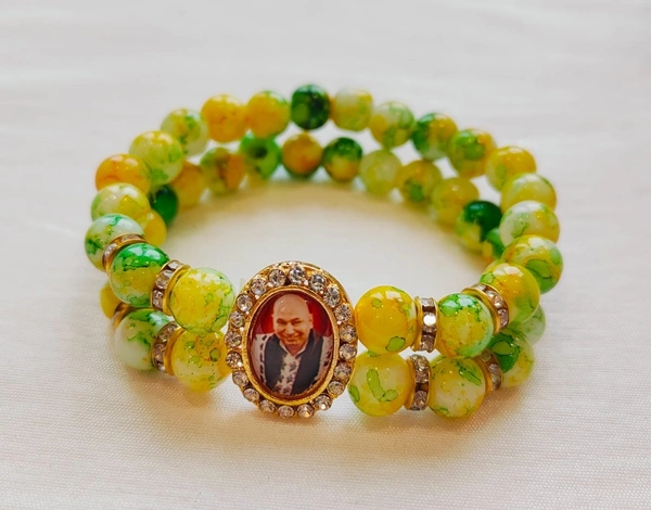 Jai Guruji Bracelet With Marbled Beads - Bright Sun, Free Size