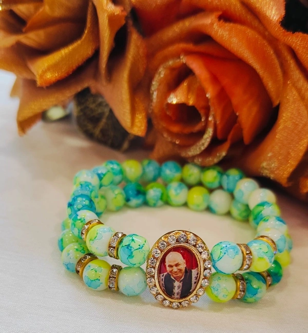 Jai Guruji Bracelet With Marbled Beads - Green, Free Size