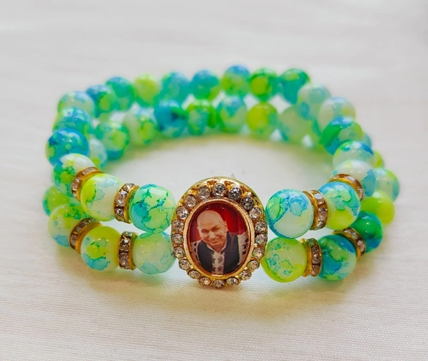 Jai Guruji Bracelet With Marbled Beads - Green, Free Size