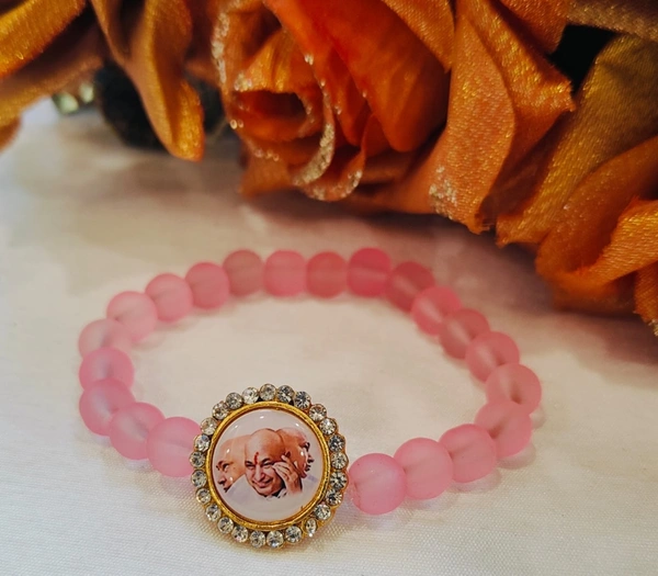 Jai Guruji Bracelet With Matte Beads - Pink Lace, Free Size