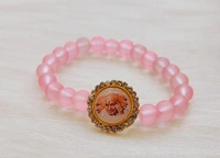 Jai Guruji Bracelet With Matte Beads - Pink Lace, Free Size