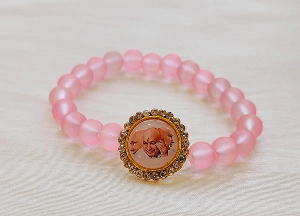 Jai Guruji Bracelet With Matte Beads - Pink Lace, Free Size