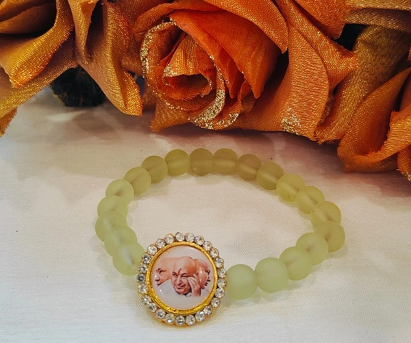 Jai Guruji Bracelet With Matte Beads - Snowy Mint, Free Size