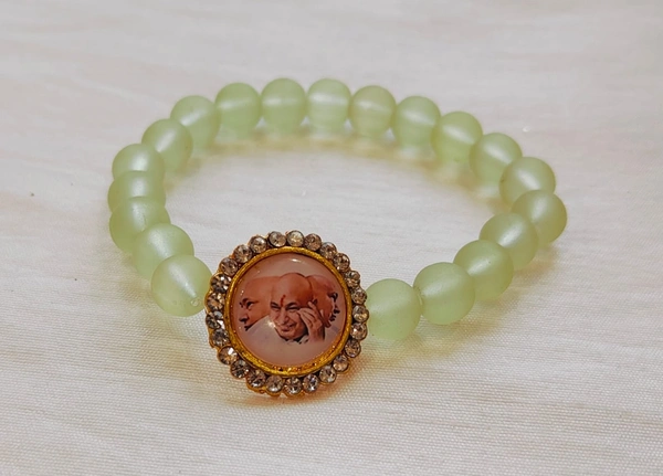 Jai Guruji Bracelet With Matte Beads - Snowy Mint, Free Size