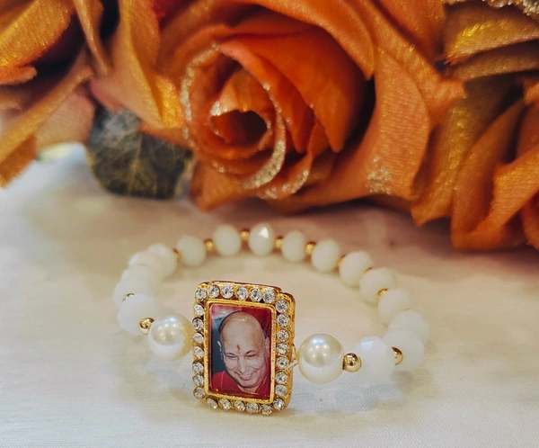 Jai Guruji Bracelet  - White, Free Size