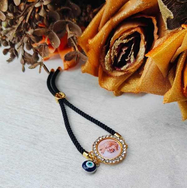 Jai Guruji Adjustable String Bracelet  - Black, Free Size
