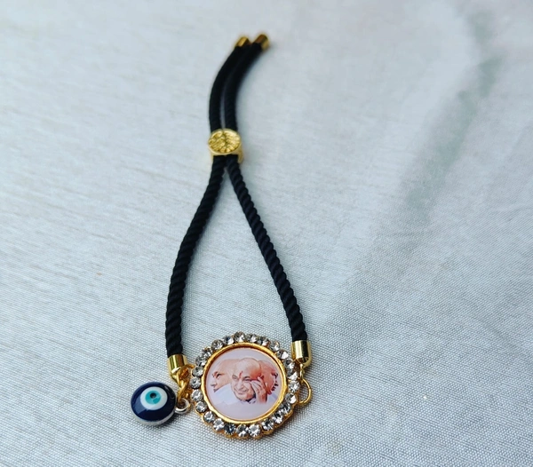 Jai Guruji Adjustable String Bracelet  - Black, Free Size