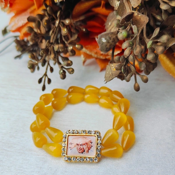 Jai Guruji Imported Malaysian Beads Bracelet  - Lightning Yellow, Free Size