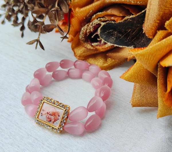 Jai Guruji Imported Malaysian Beads Bracelet  - Pink Lace, Free Size