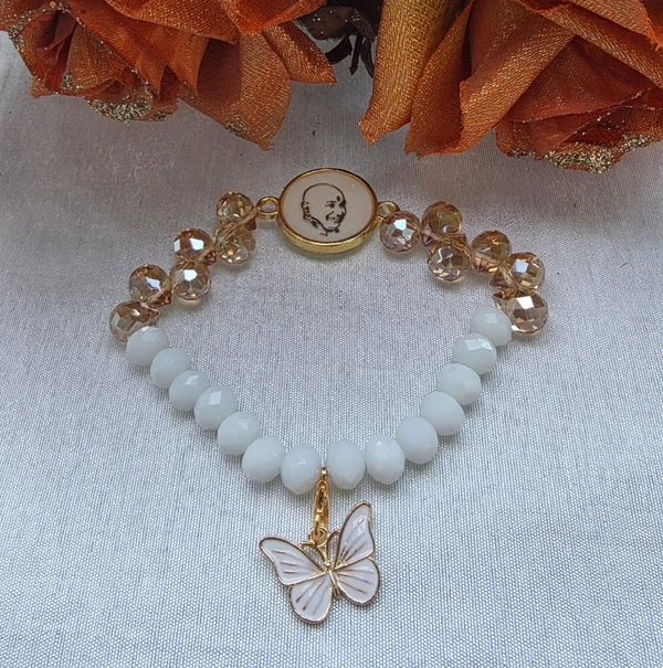Jai Guruji Resin Crystal Bracelet With Butterfly Charm - Free Size, White