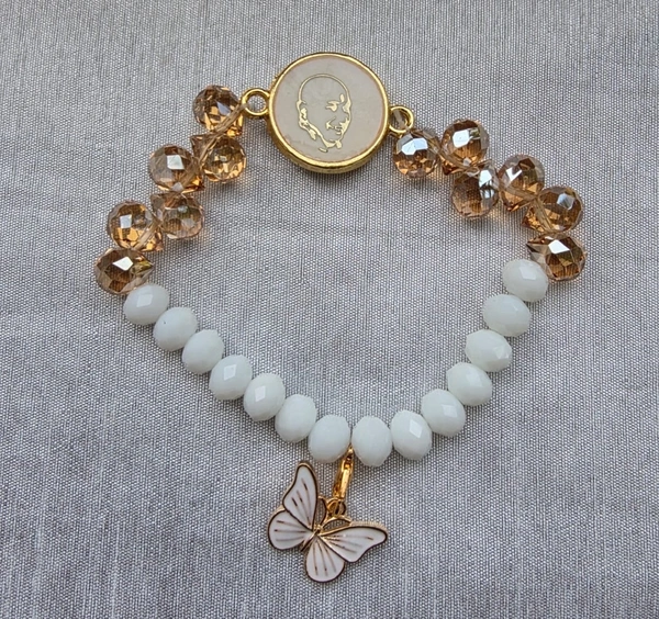 Jai Guruji Resin Crystal Bracelet With Butterfly Charm - Free Size, White