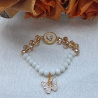 Jai Guruji Resin Crystal Bracelet With Butterfly Charm - Free Size, White