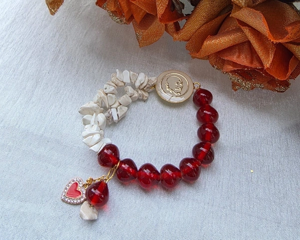 Jai Guruji White And Red Resin Bracelet  - Free Size