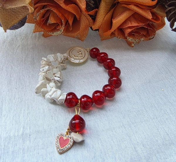 Jai Guruji White And Red Resin Bracelet  - Free Size