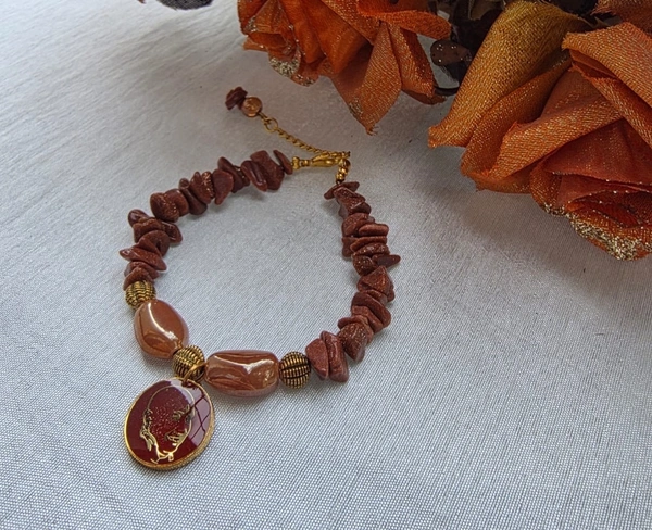 Jai Guruji Premium Resin Bracelet  - Brown, Free Size