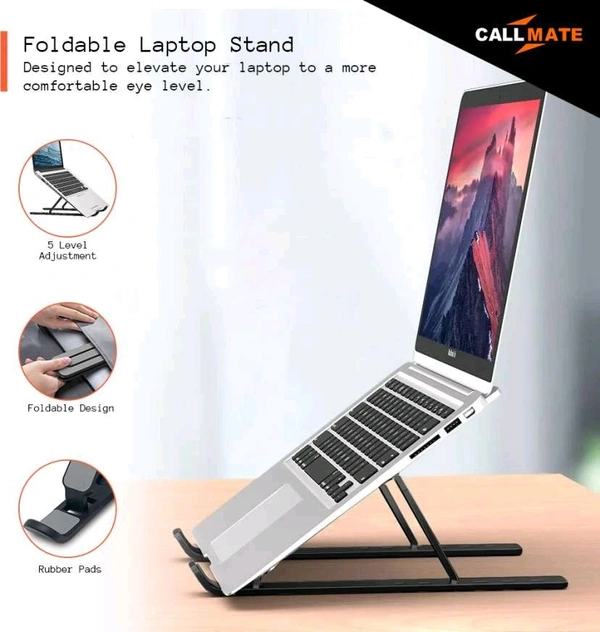 Callmate Adjustable Laptop Stand for Desk | Foldable & Adjustable Stand | MacBook - Black