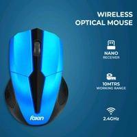 Foxin FWM-9099 Elite BlueOptical Mouse with 2.4GHz Wireless Technology, Nano USB Receiver, 1600 DPI Sensor, Durable Design - Blue