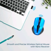 Foxin FWM-9099 Elite BlueOptical Mouse with 2.4GHz Wireless Technology, Nano USB Receiver, 1600 DPI Sensor, Durable Design - Blue