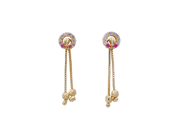 KISONA MINI SUI DHAGA WITH WHITE DIAMONDEARRING - FREESIZE, Gold