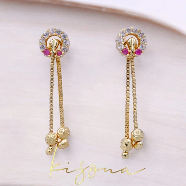 KISONA MINI SUI DHAGA WITH WHITE DIAMONDEARRING - FREESIZE, Gold