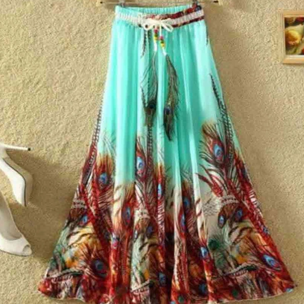 SM READYMADE GARMENT SF SKIRT HEAVY CREPE DIGITAL PRINT SKIRT O - Creamy 2, Free size