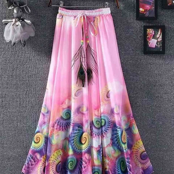 SM READYMADE GARMENT SF SKIRT HEAVY CREPE DIGITAL PRINT SKIRT O - Creamy 2, Free size