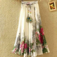 SM READYMADE GARMENT SF SKIRT HEAVY CREPE DIGITAL PRINT SKIRT O - Creamy 2, Free size