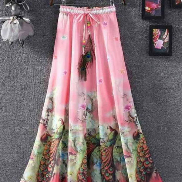 SM READYMADE GARMENT SF SKIRT HEAVY CREPE DIGITAL PRINT SKIRT O - Creamy 2, Free size