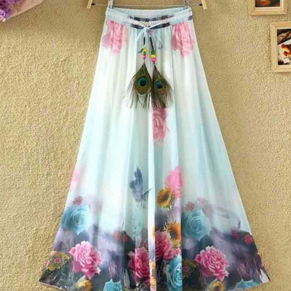 SM READYMADE GARMENT SF SKIRT HEAVY CREPE DIGITAL PRINT SKIRT O - Creamy 2, Free size