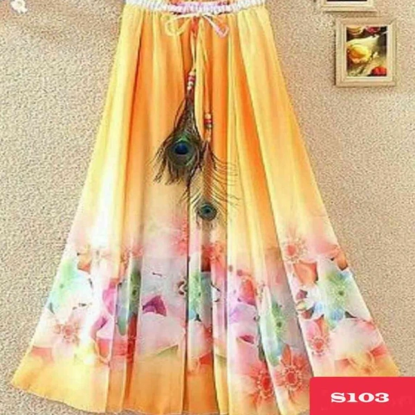 SM READYMADE GARMENT SF SKIRT HEAVY CREPE DIGITAL PRINT SKIRT O - Various Colours, Free Size