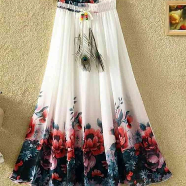 SM READYMADE GARMENT SF SKIRT HEAVY CREPE DIGITAL PRINT SKIRT O - Various Colours, Free Size