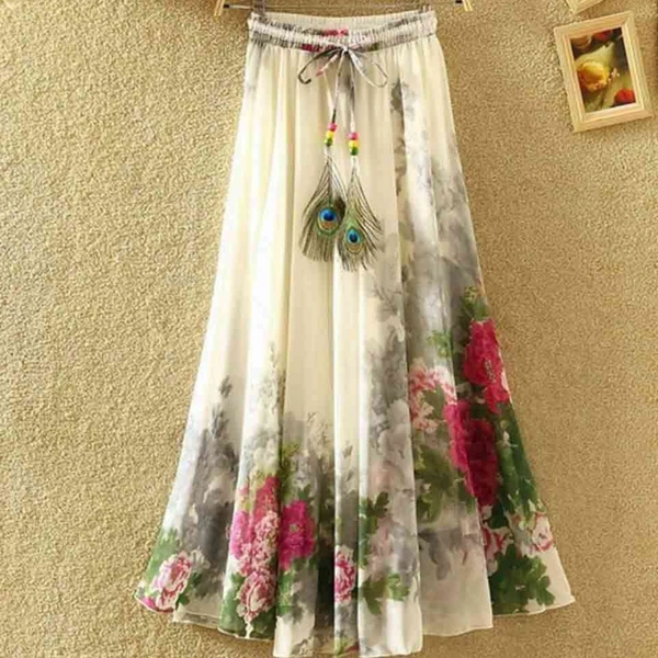 SM READYMADE GARMENT SF SKIRT HEAVY CREPE DIGITAL PRINT SKIRT O - Various Colours, Free Size