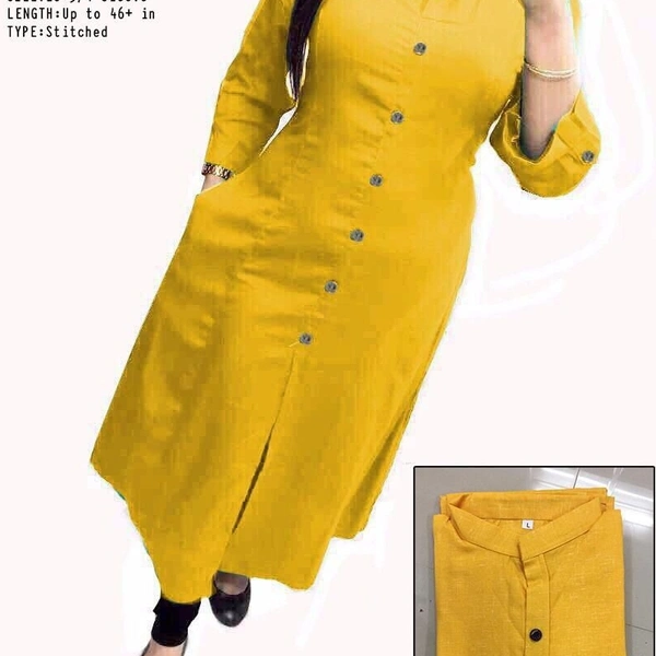 SM READYMADE GARMENT  New Selfie Cotton Kurti - Yellow, L 40 XL 42 XXL 44