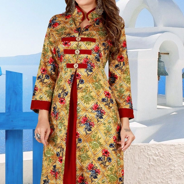 SM READYMADE GARMENT SILK SHORT KURTI - Light red, M 38 L40 ONLY