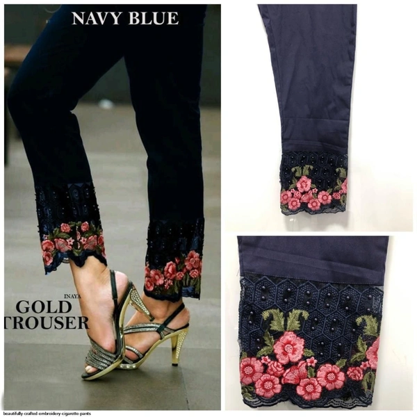 SM READYMADE GARMENT EMBROIDERY CIGARETTE PANTS - Black & Blue, L 28 to 34 XL 34 to 40 XXL 38 to 46