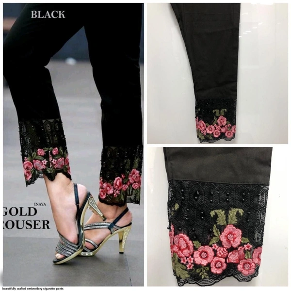 SM READYMADE GARMENT EMBROIDERY CIGARETTE PANTS - Black & Blue, L 28 to 34 XL 34 to 40 XXL 38 to 46