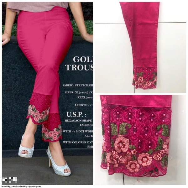 SM READYMADE GARMENT EMBROIDERY CIGARETTE PANTS - Red & Pink, L 28 to 34 XL 34 to 38 XXL 38 to 46