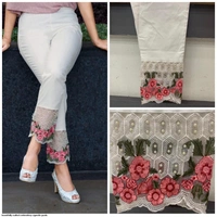 SM READYMADE GARMENT EMBROIDERY CIGARETTE PANTS - White Yellow Green, L 28 to 34 XL 34 to 38 XXL 38 46